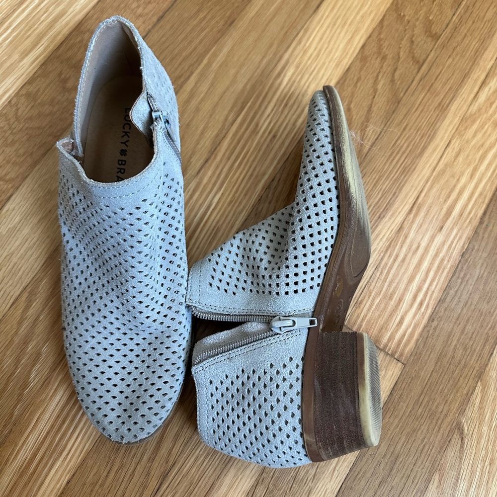 Lucky Brand Gray Ankle Booties with Perforated Design
